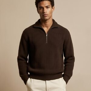 ribbed zip polo t shirt espresso brown